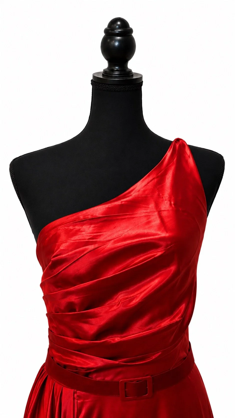 Red Satin One-Shoulder Gown
