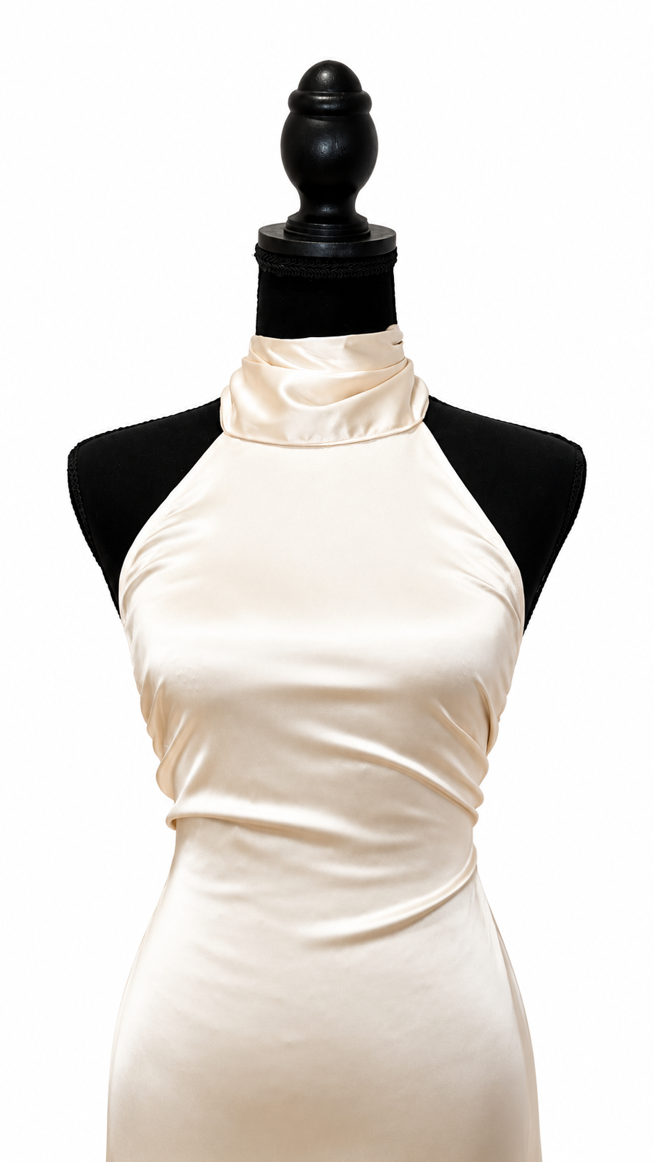 Champagne Satin Halter Draped Gown