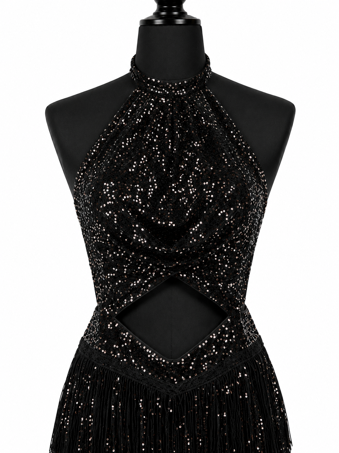 Black Sequin Fringe Mini Dress