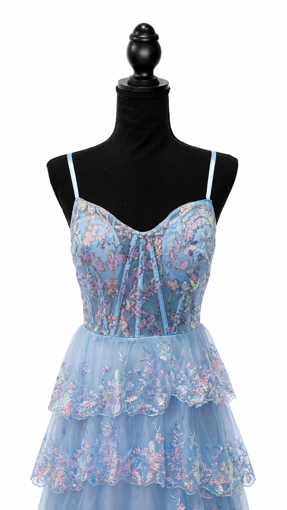 Light Blue Floral Tiered Tulle Ball Gown (Copy)