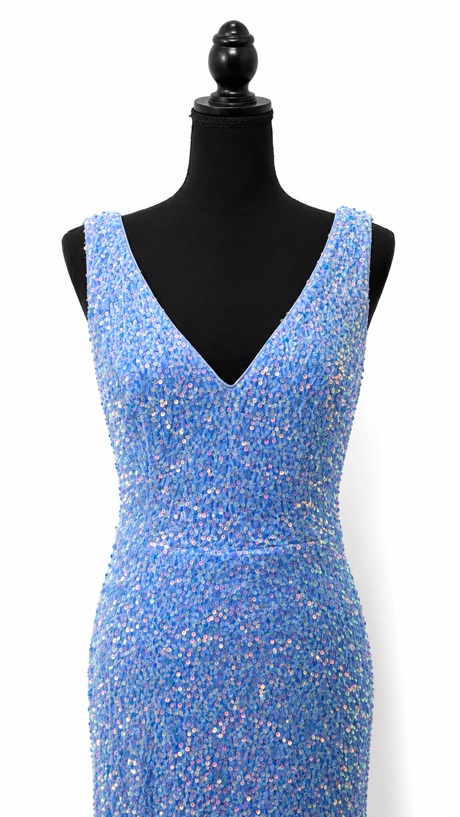 Blue Sequin V-Neck Gown
