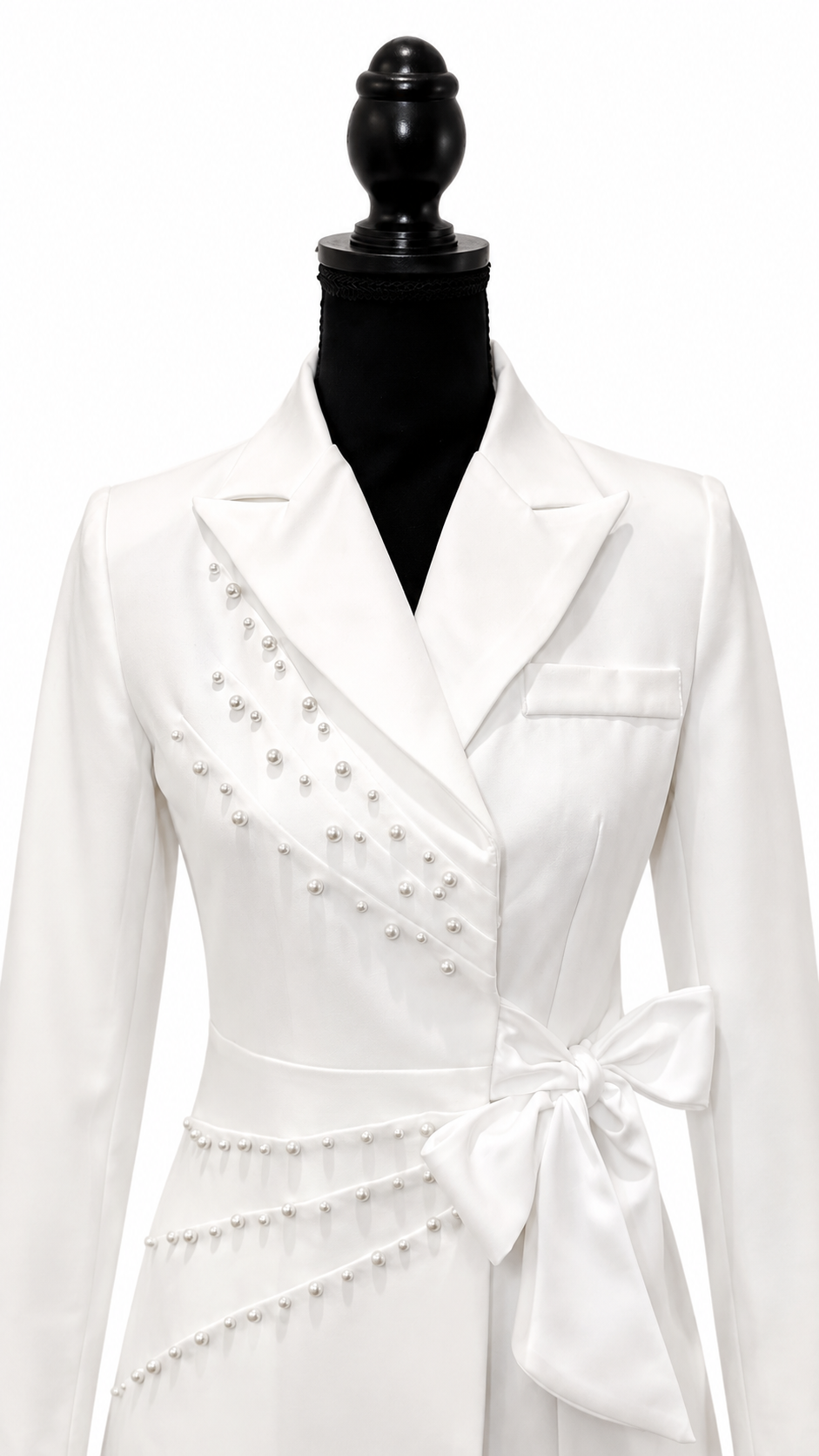 Ivory Pearl-Embellished Tuxedo Blazer Dress
