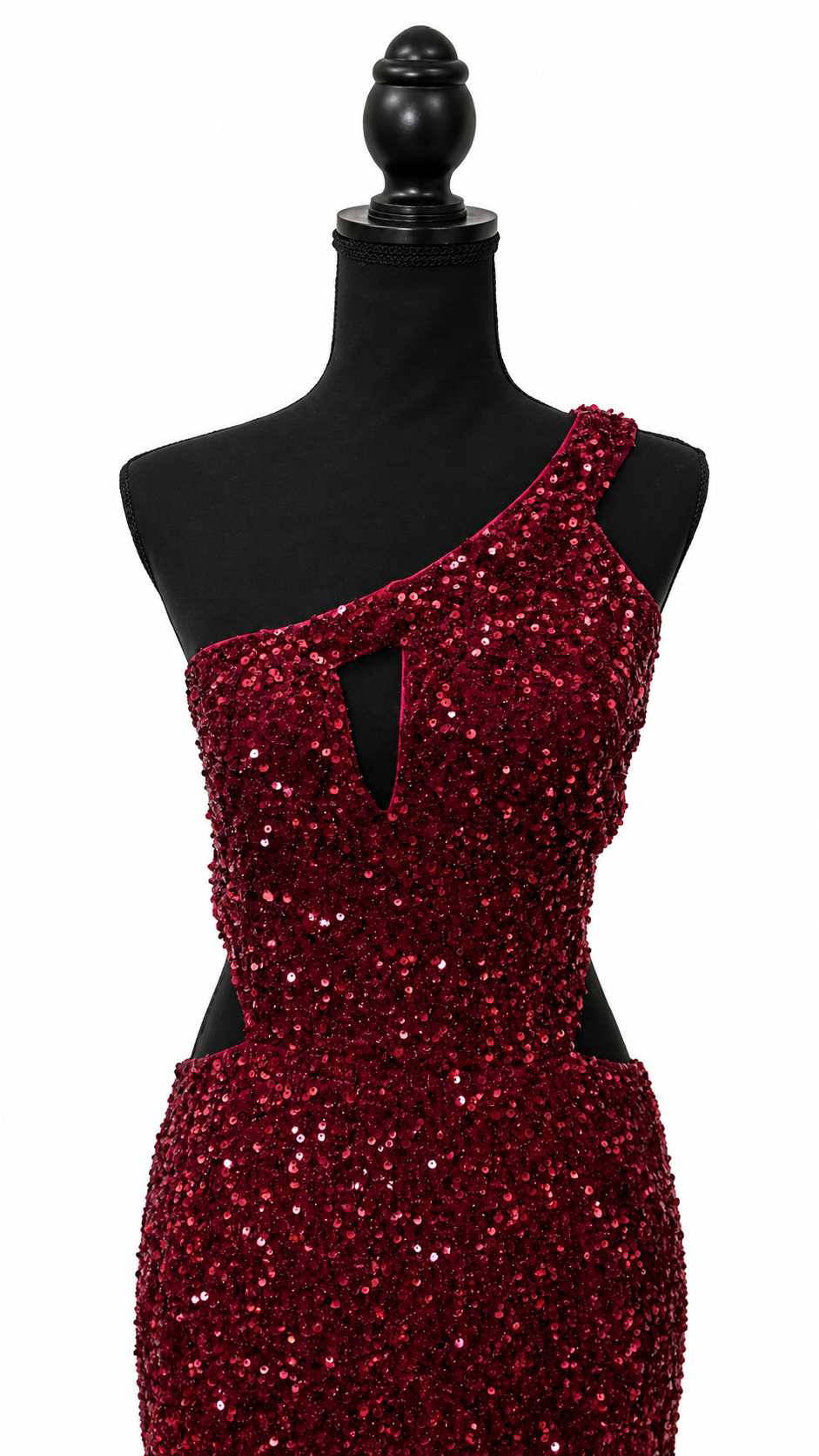 Burgundy Sequin One-Shoulder Mermaid Gown