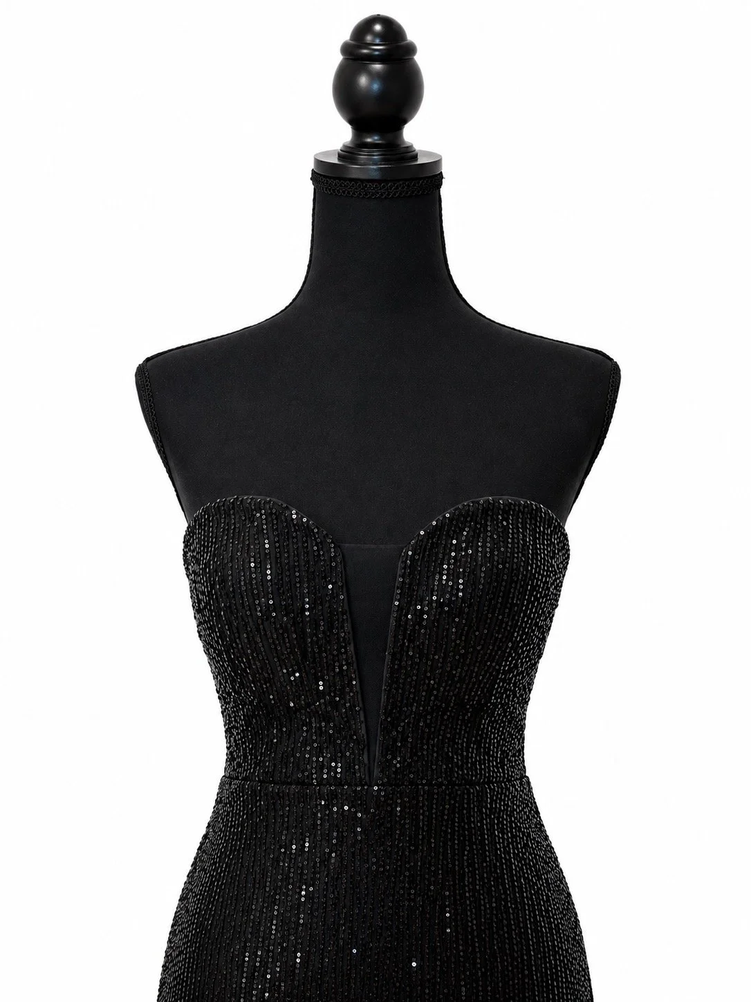 Black Sequin Strapless Corset Gown