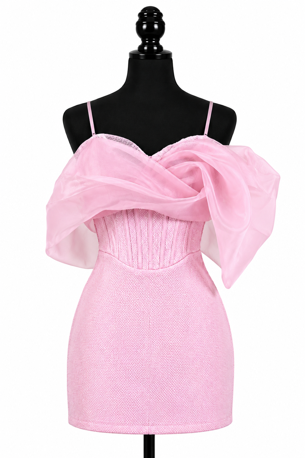 Pink Organza Bow Mini Dress