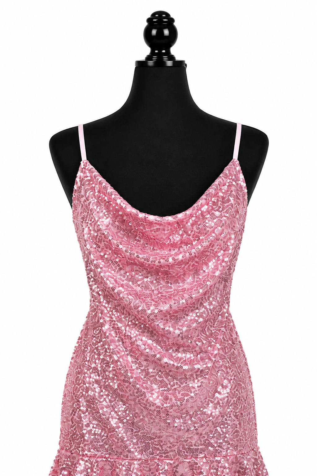 Pink Sequin Cowl Neck Mini Dress