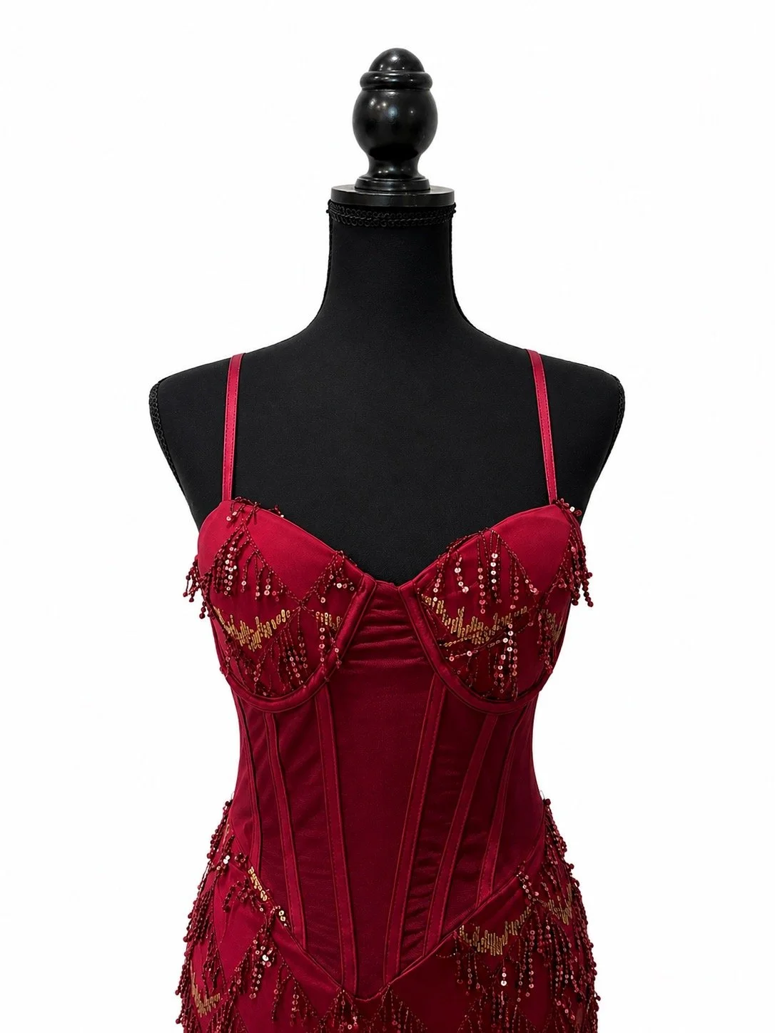 Burgundy Beaded Corset Gown