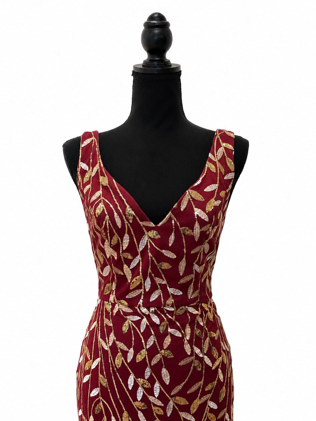 Burgundy Gold Leaf Gown