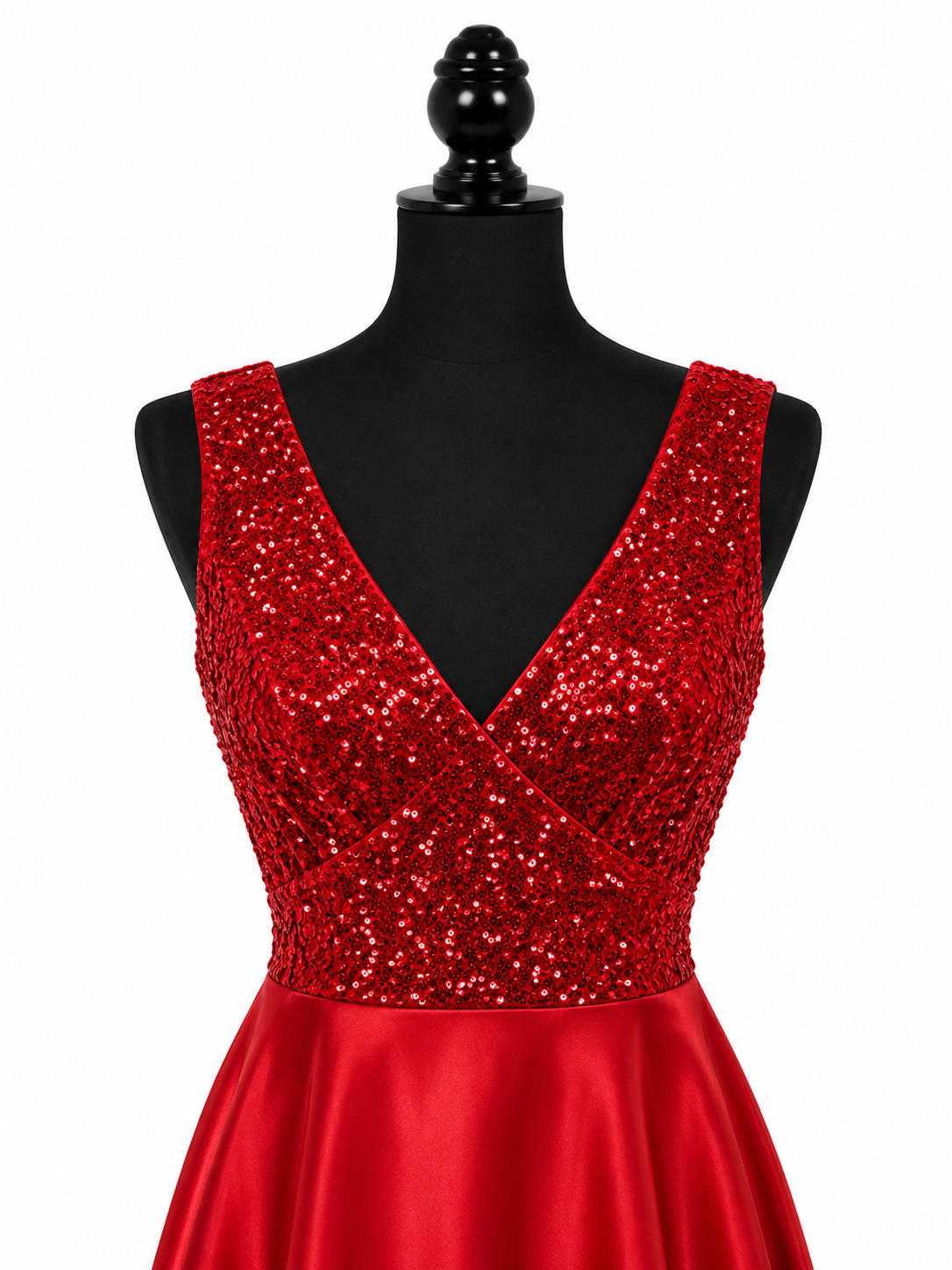 Red Sequin & Satin Layered Mini Dress
