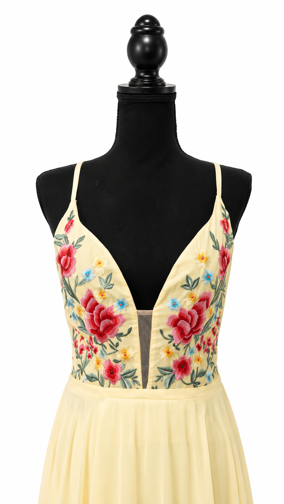 Pale Yellow Floral Embroidered Maxi Dress