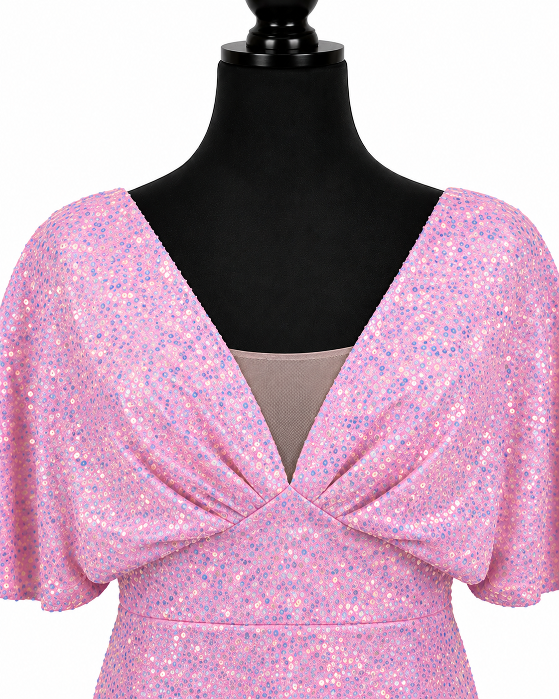 Pink Sequin Twist-Front Mini Dress