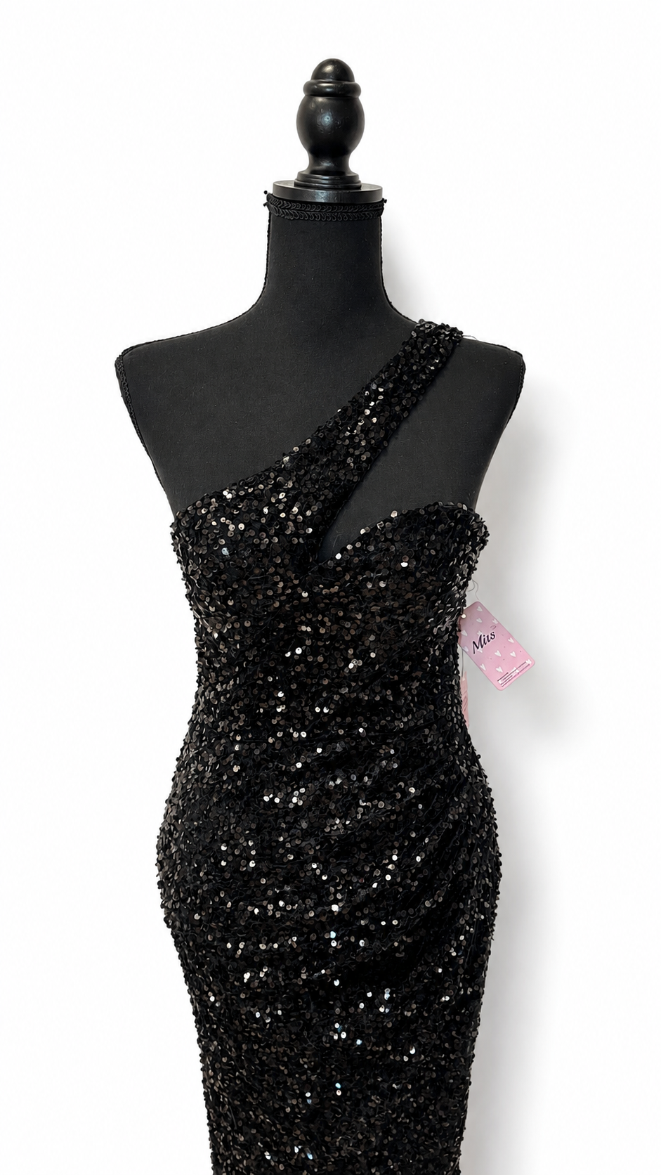 Black Sequin One-Shoulder Gown