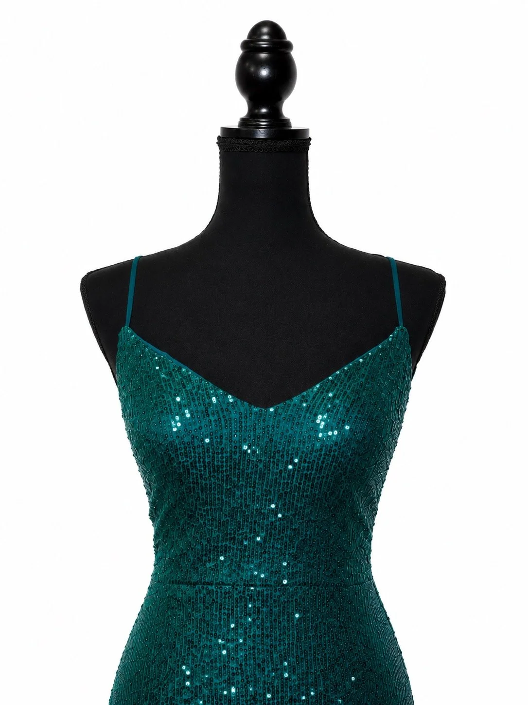 Emerald Sequin Open-Back Gown