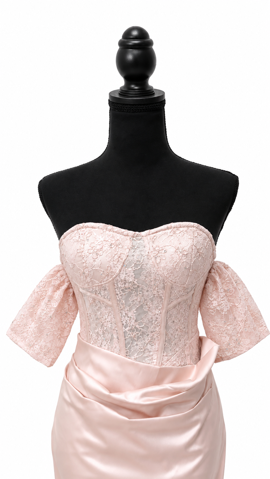 Blush Pink Lace Corset Satin Gown
