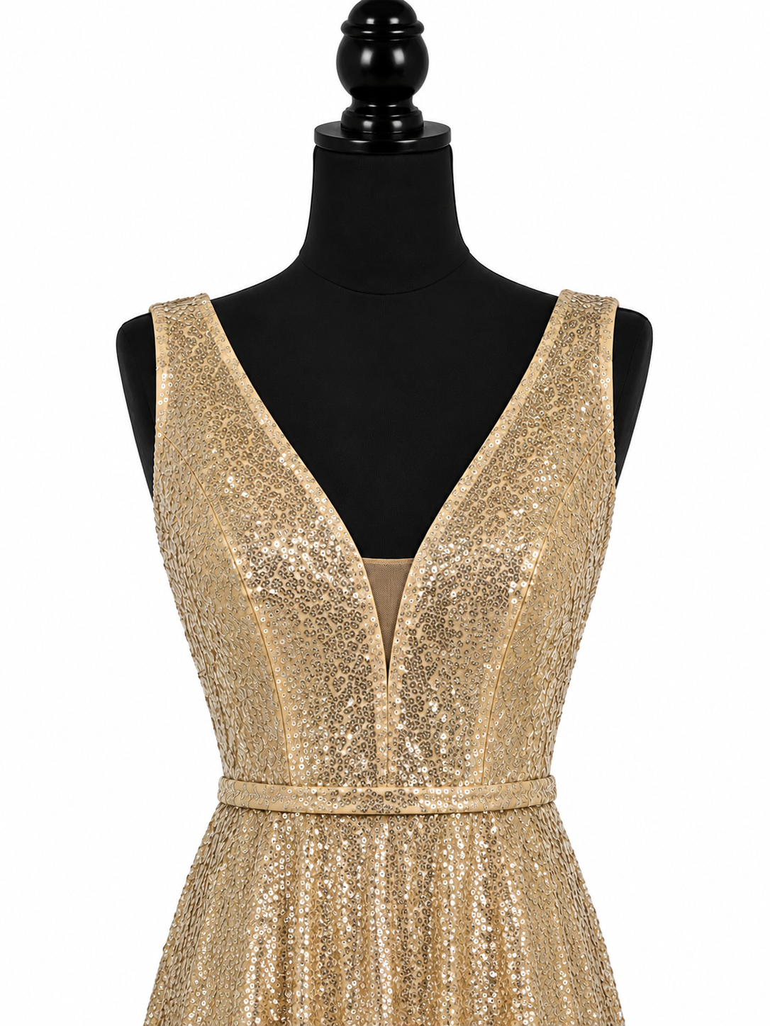 Champagne Gold Sequin Deep V-Neck Mini Dress