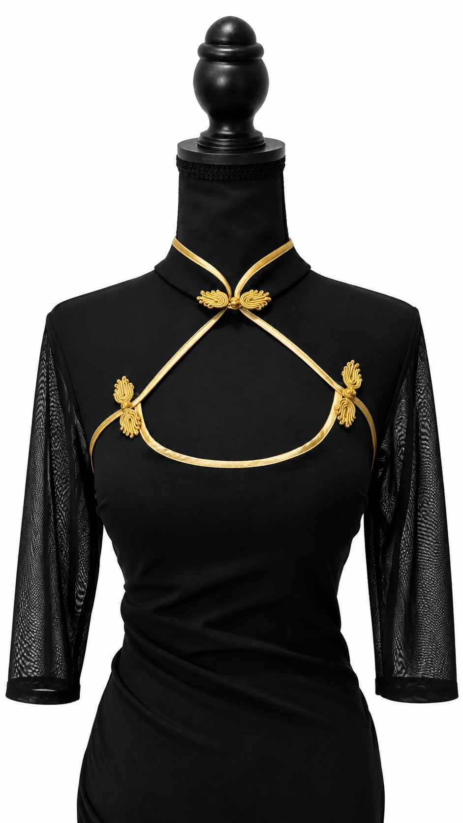 Black & Gold Elegant High-Neck Evening Gown