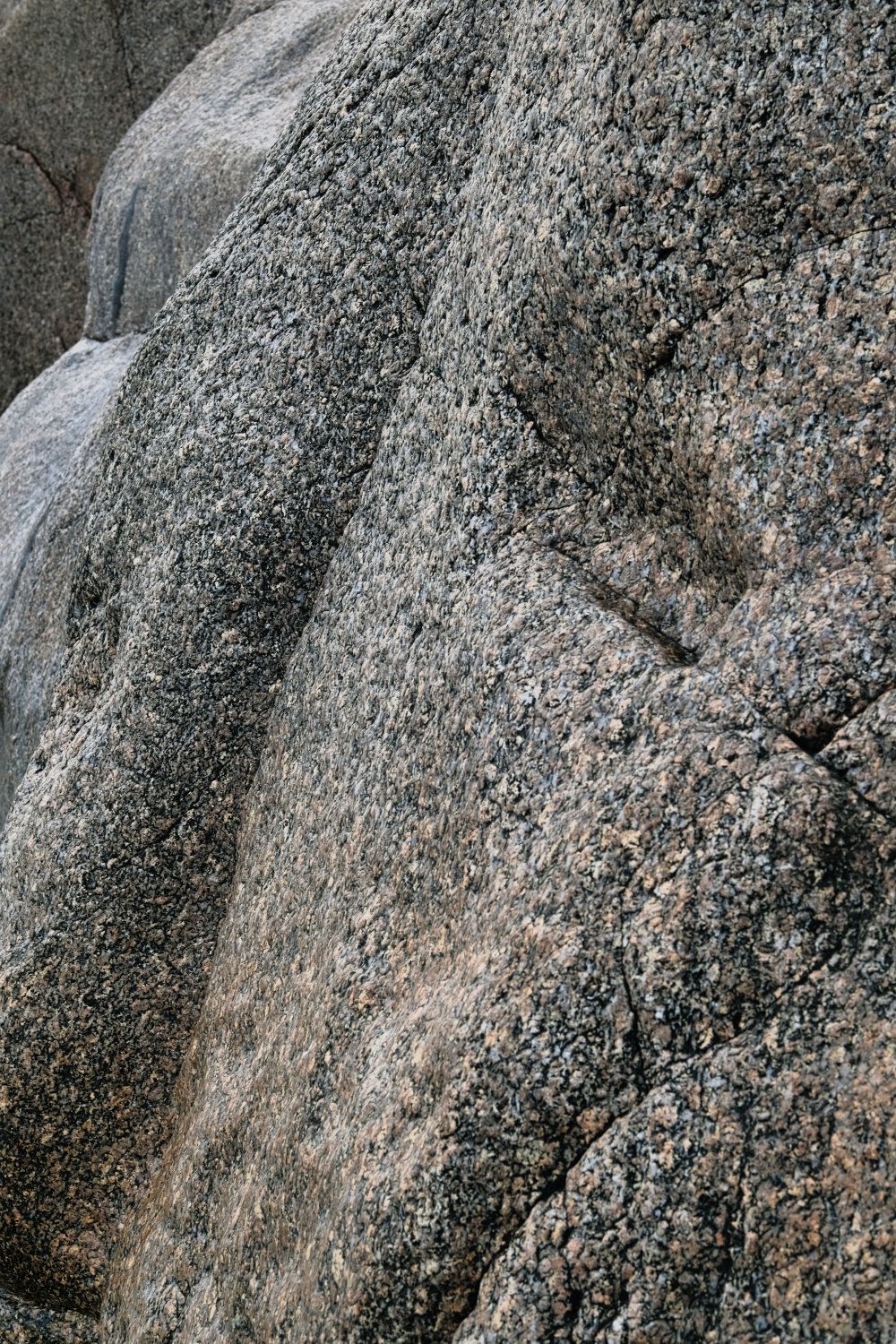 Close-up of large, textured granite rocks with a mix of grey, pink, and black grains.