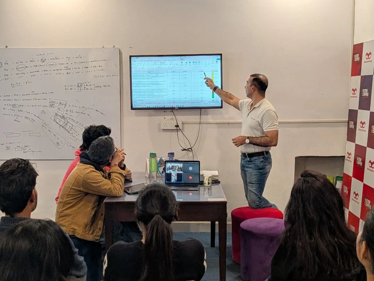 Kundan facilitating a small-group discussion with founders, New Delhi