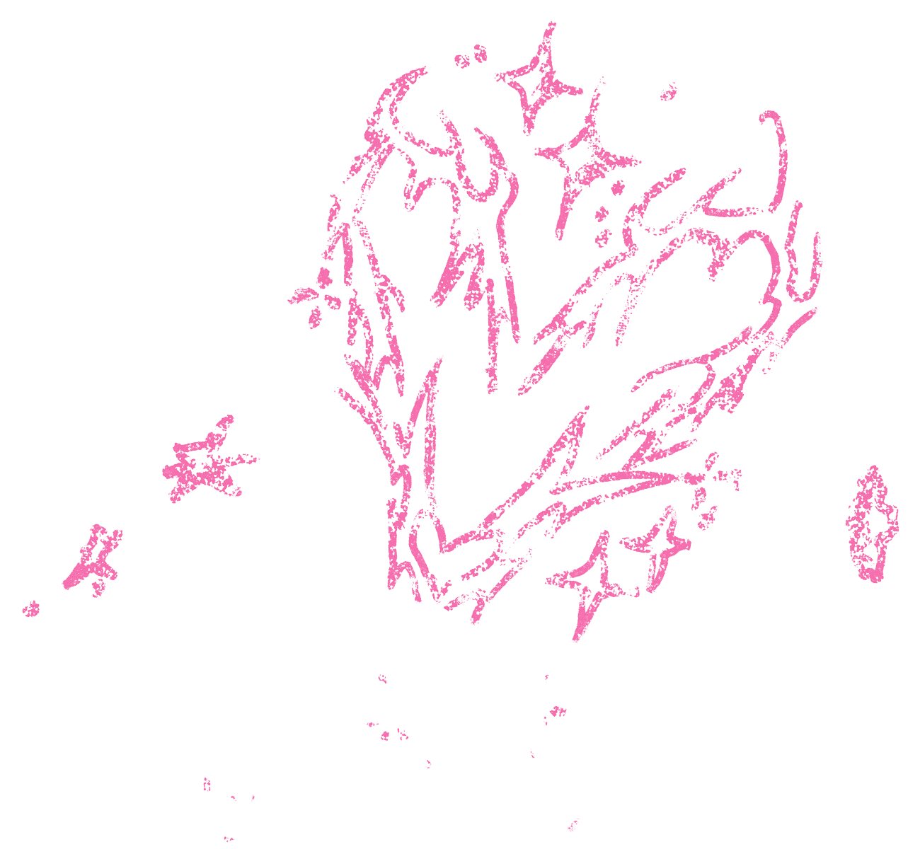 Outline of a human face in profile with hair and facial features, drawn in pink lines on a black background.