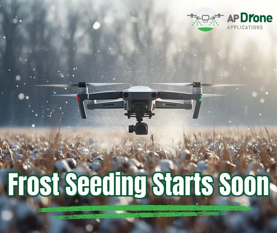 Those freeze-thaw mornings are coming fast, and that means frost-seeding is right around the corner. 

We offer precise, low impact seed spreading using our DJI Agriculture drone technology. This is Ideal for early-season conditions when equipment ca
