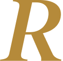 Close-up of a stylized brown letter R.