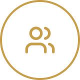 Icon of a person with a smaller person or child, representing a parent with child or a caregiver with someone they care for.