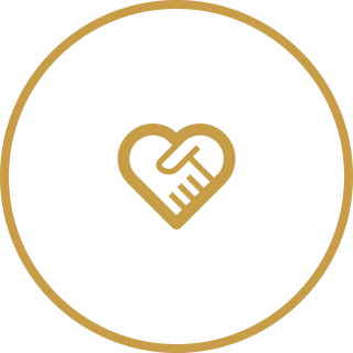 A heart with a heartbeat line inside, enclosed in a gold circle, on a black background