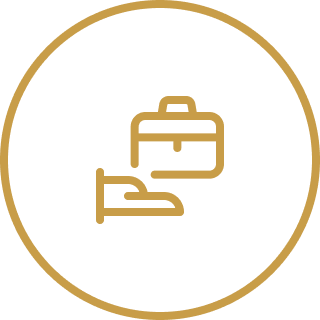 Icon of a hand holding a briefcase.