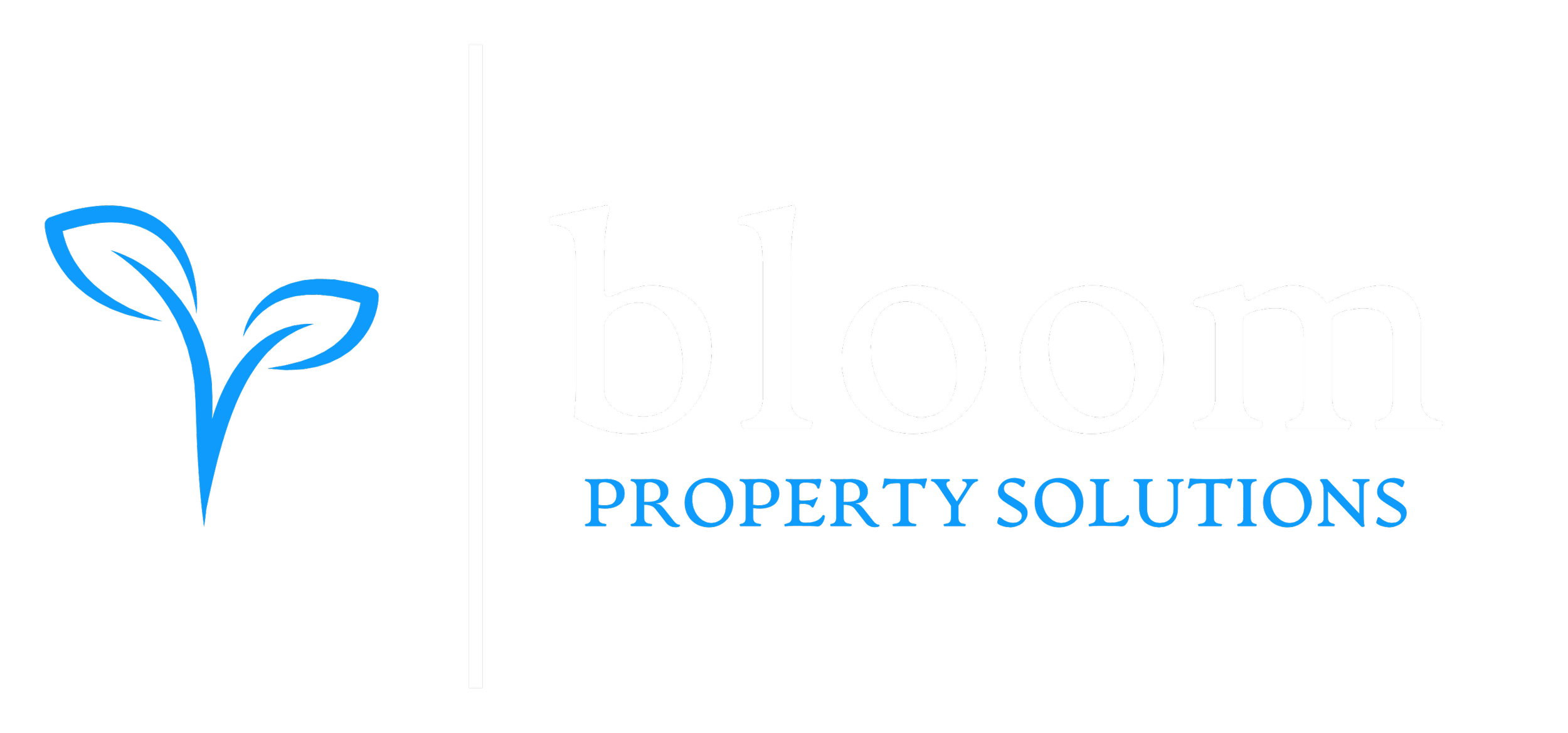 Logo for Bloom Property Solutions featuring a stylized blue plant and the company name in white and blue text on a black background.