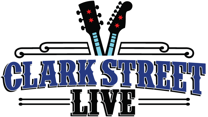 Logo for Clark Street Live with two firework rockets exploding above the text.