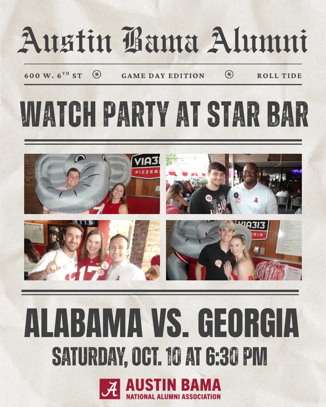 no dawgs or barking adults allowed⛔️

make sure you get there EXTRA early to grab your seats &mdash; we&rsquo;ll be going straight into the Bama game after the Red River Rivalry, so we will have a packed house🏈🤩

RTR! ❤️🐘