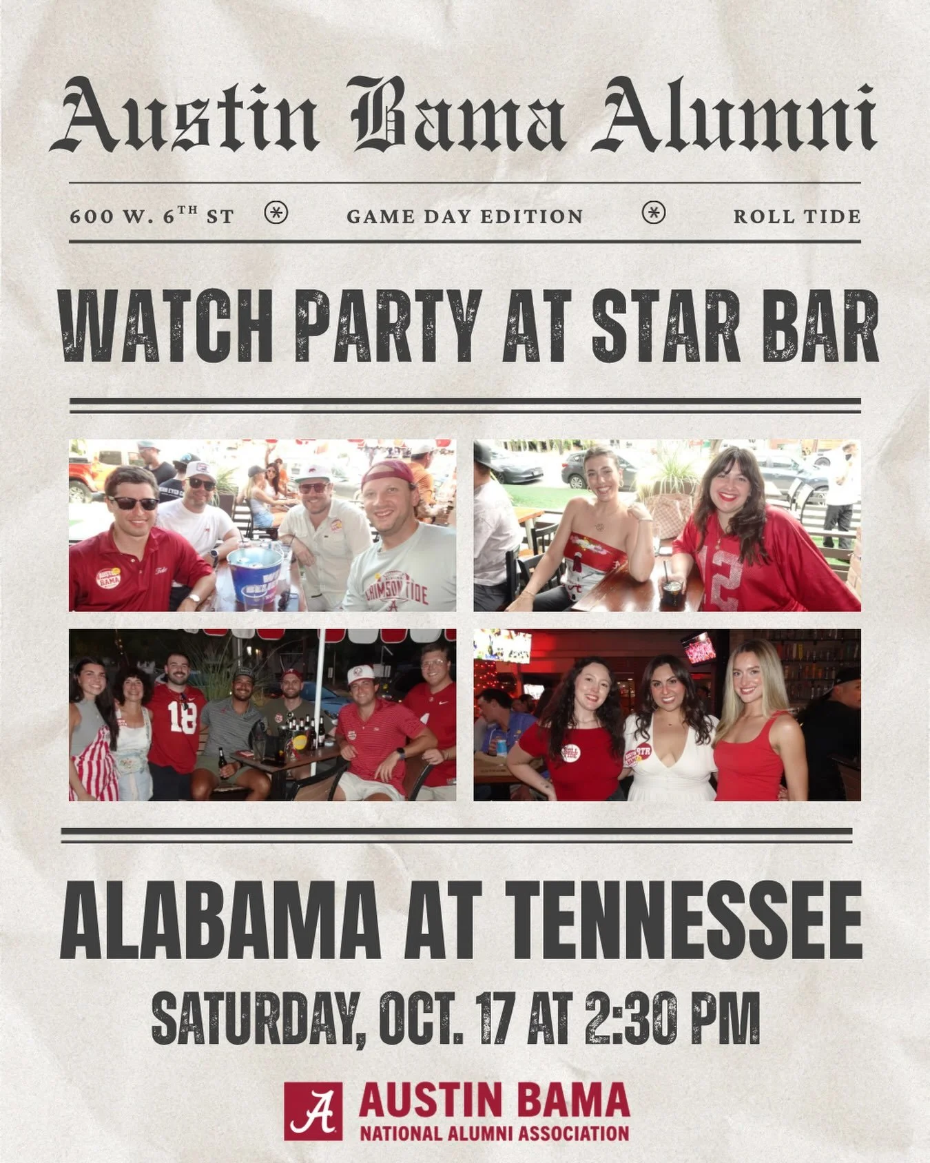 thoughts:

Roll Tide > rocky top 🏈🔥

Join us at Star Bar at 2:30 this week for the Third Saturday in October.

📣 REMINDER: Seating is strictly first come, first served, so arrive early to secure your prime spot!

Don&rsquo;t forget your cigars!