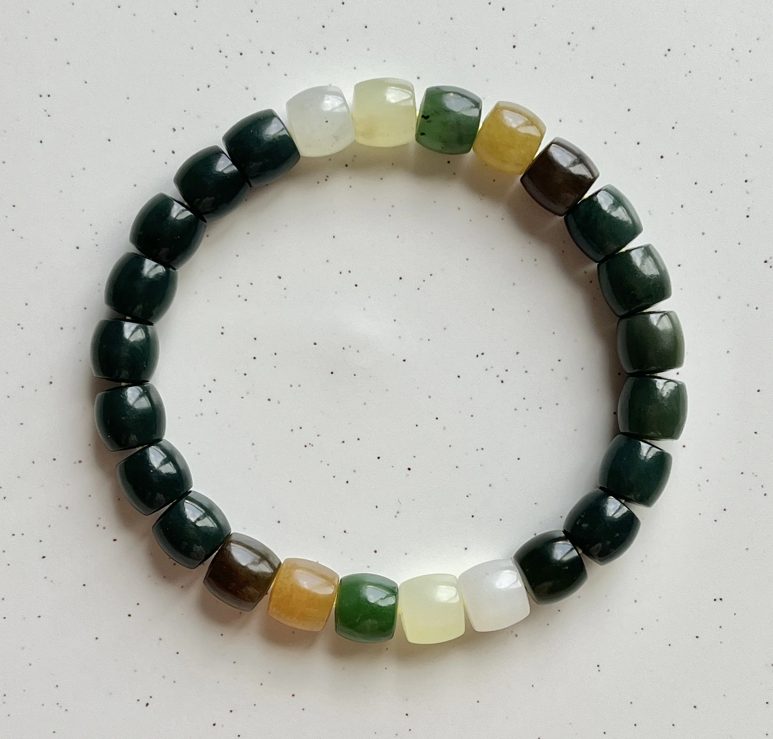 Certified Natural Nephrite Jade Bracelet - Multi Color Barreled Beads