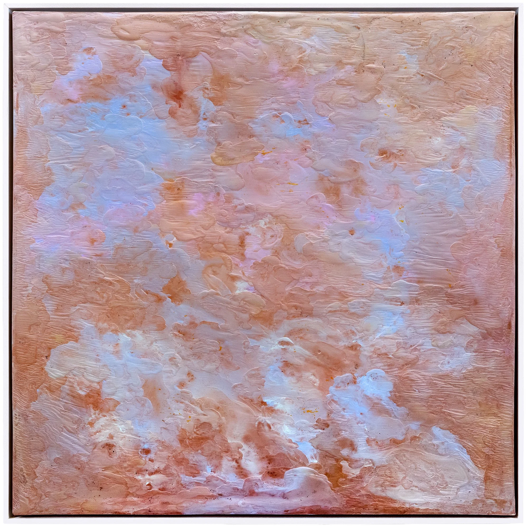 Transpercée, 2025
 Peinture à l’huile, pigments, émaux, encre et cire sur toile
 Encadrement caisse américaine bois blanc
 100x100 cm