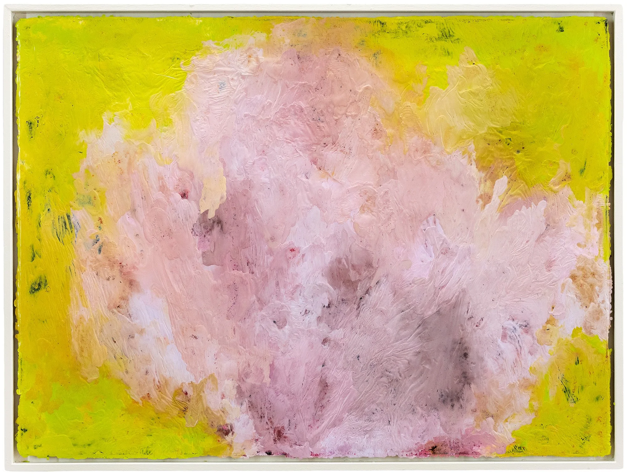    
Éphémère, 2024
 Peinture à l’huile, pigments, encre et cire sur carton
 Encadrement caisse américaine bois blanc
 60x80 cm
