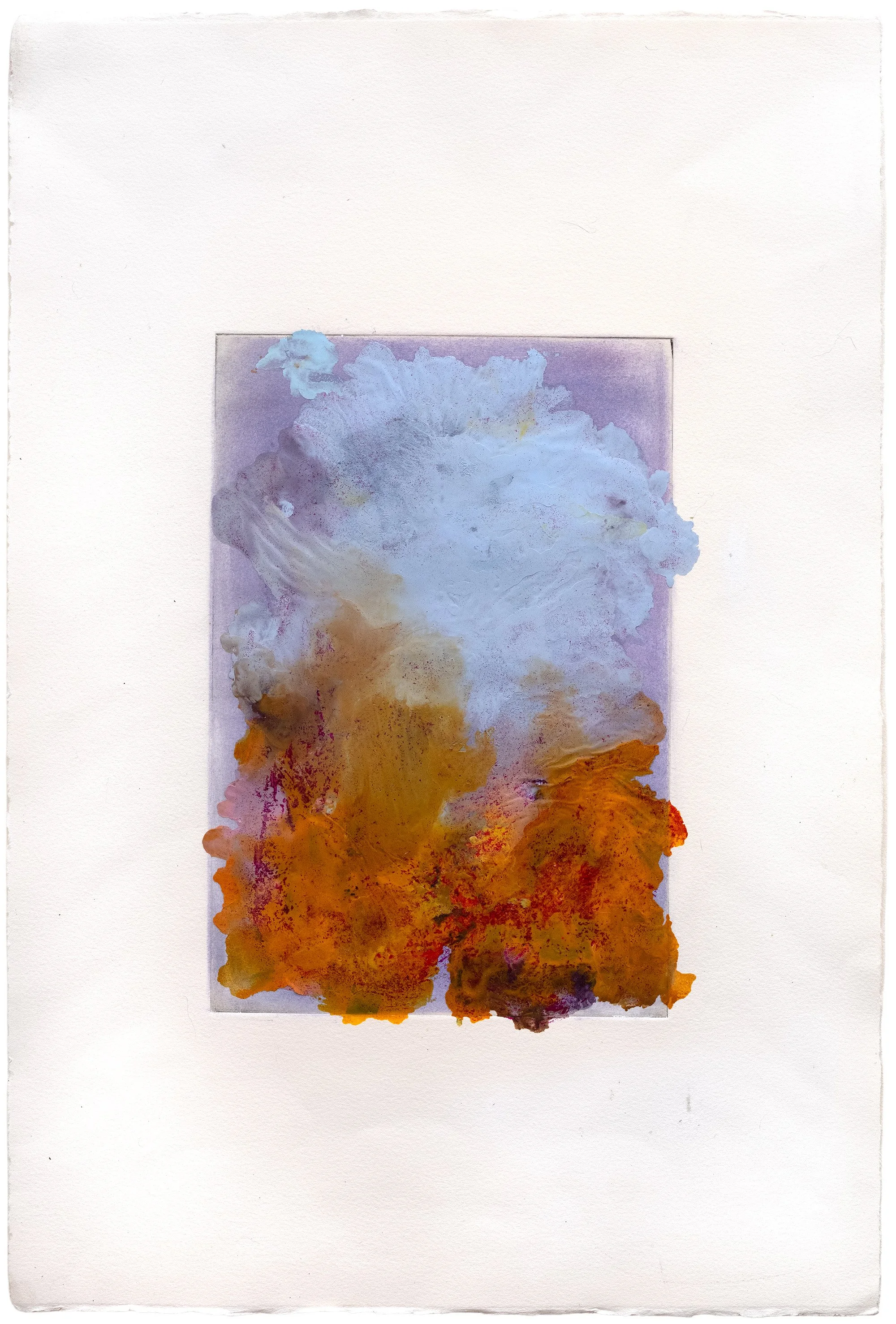 Bleu orangé, 2026
 Peinture à l’huile, pigments, encre, cire et aquatinte sur papier Hahnemühle  
 58x38 cm