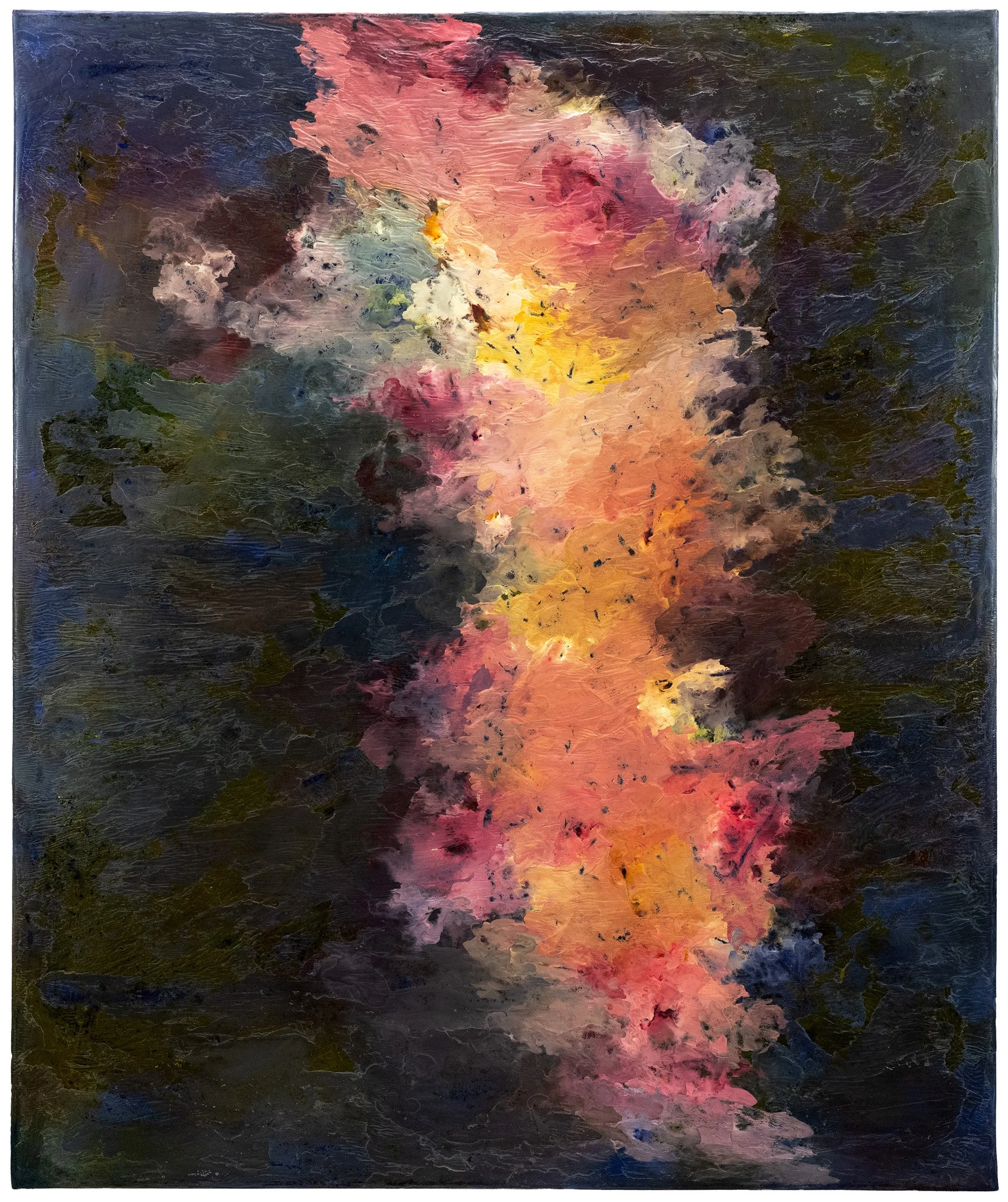 Éveil des couleurs, 2024
 Peinture à l’huile, pigments, émaux, encre, ficelles  et cire sur toile
 120x100 cm