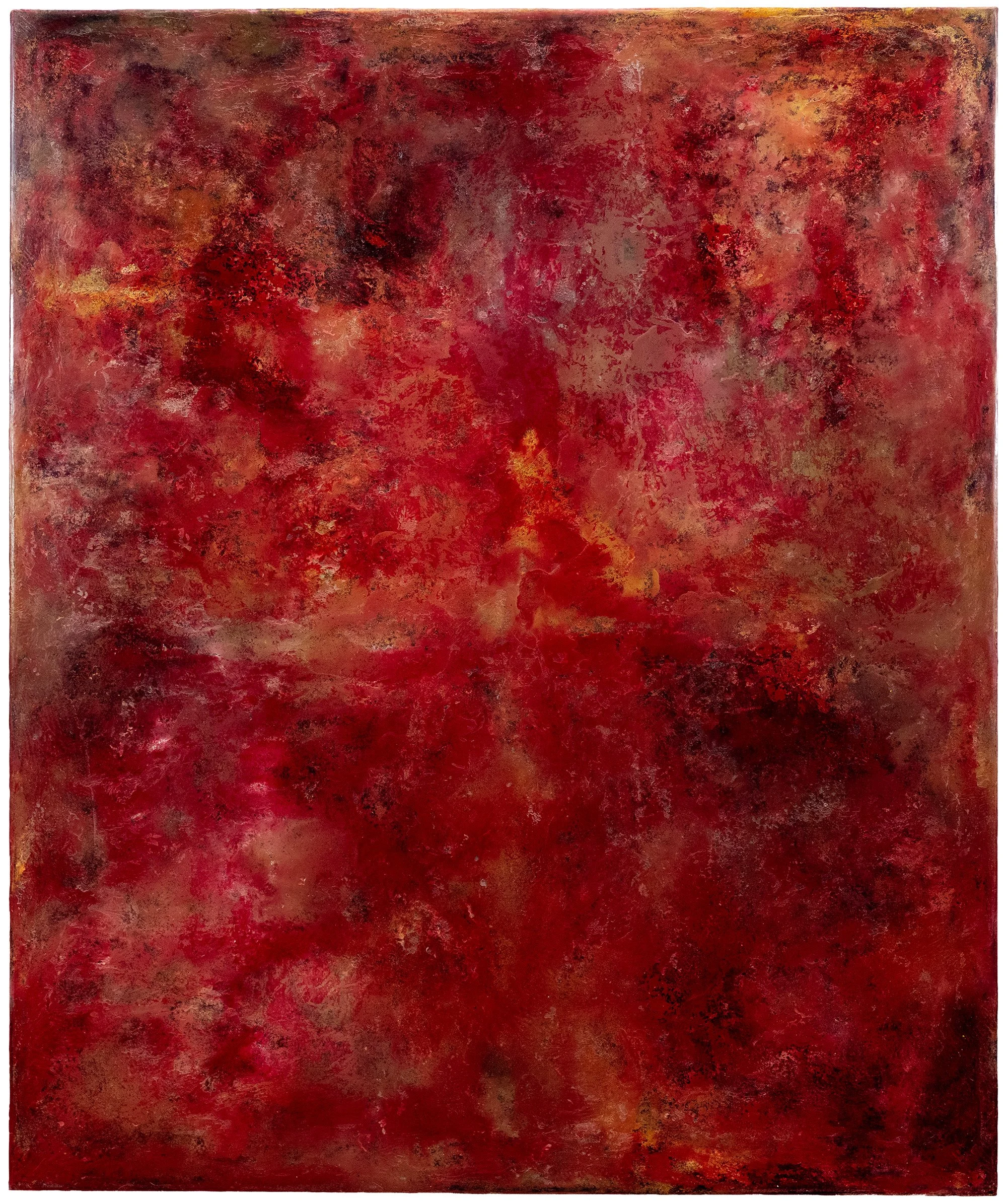    
Murmures éveillés, 2023
  Peinture à l’huile, pigments, oxydes, émaux, encre et cire sur toile
 Encadrement caisse américaine bois naturel
  120x100 cm