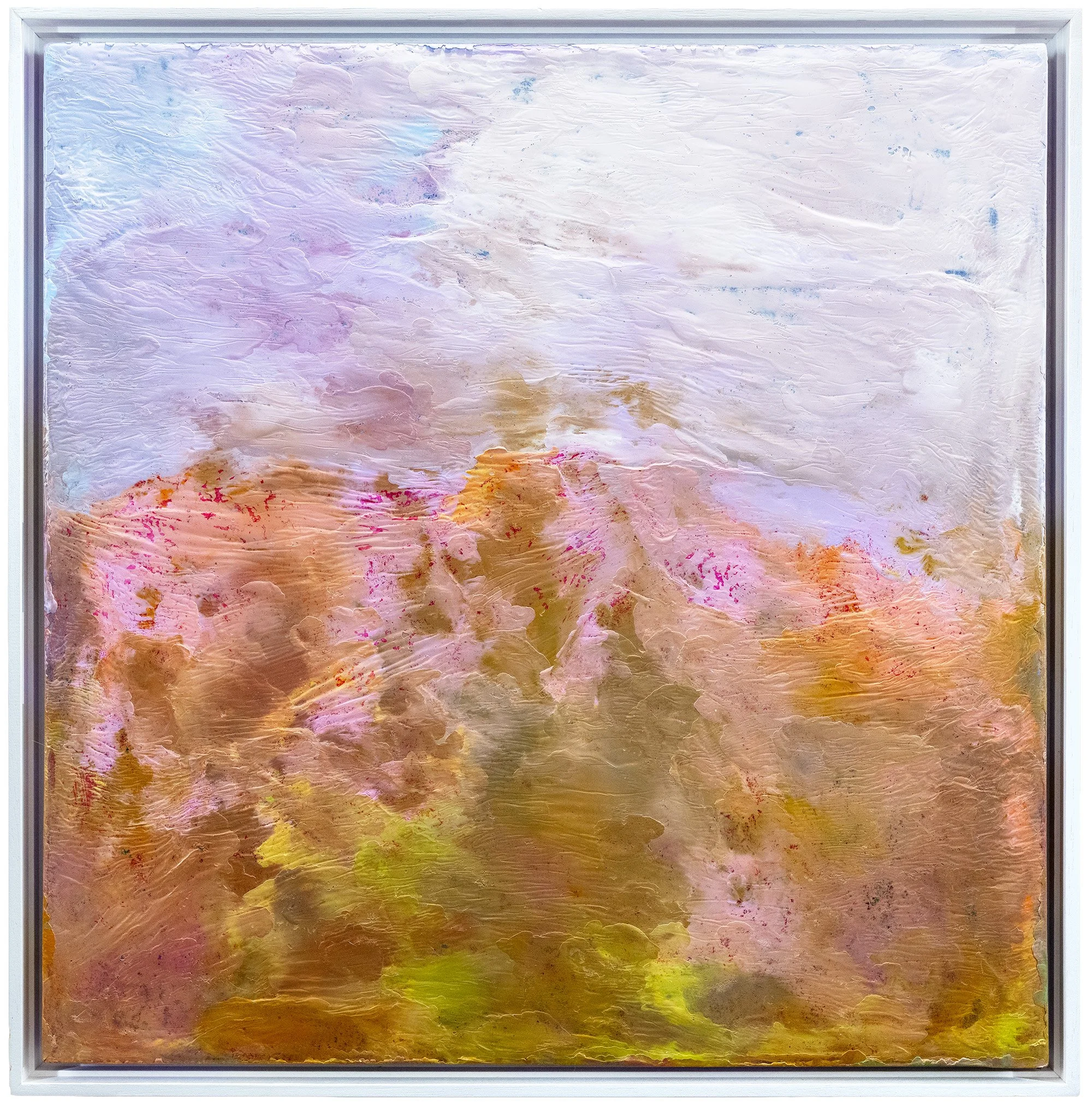 Neige et sable, 2024
 Peinture à l’huile, pigments, émaux, encre et cire sur toile
 Encadrement caisse américaine bois blanc
 80x80 cm
