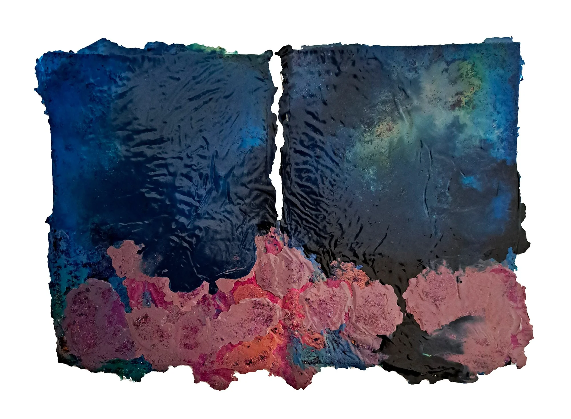    
Dés l’aube, 2024
 Peinture à l’huile, pigments, encre, charcoal et cire sur papier Arche
 22x32 cm