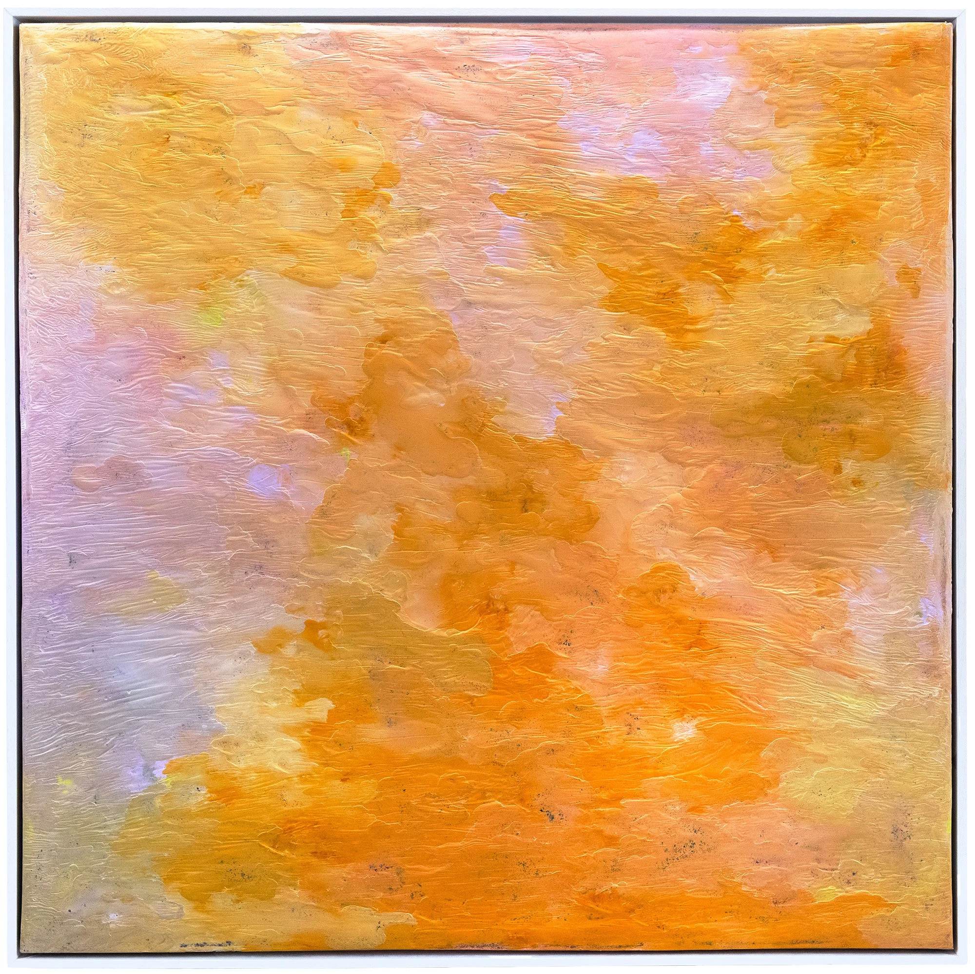 Soleil clôt, 2025
 Peinture à l’huile, encre et cire sur toile
 Encadrement caisse américaine bois blanc
 100x100 cm