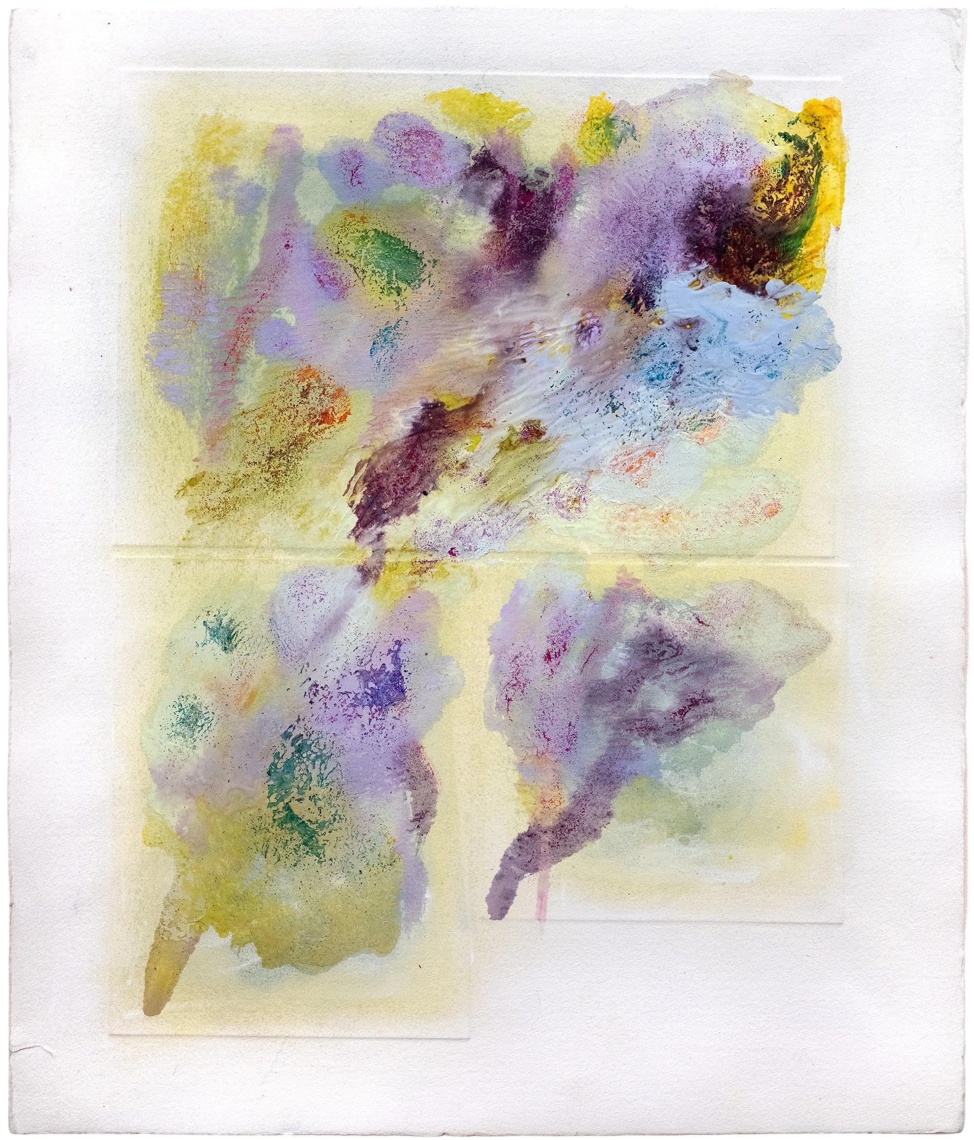 Les dernières volontés du nuage, 2026
 Peinture à l’huile, pigments, encre, cire et embossage sur papier Hahnemühle  
 47x39 cm