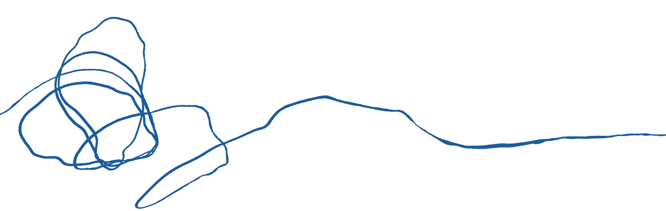 A simple line drawing of a yarn ball with loose thread extending from it.