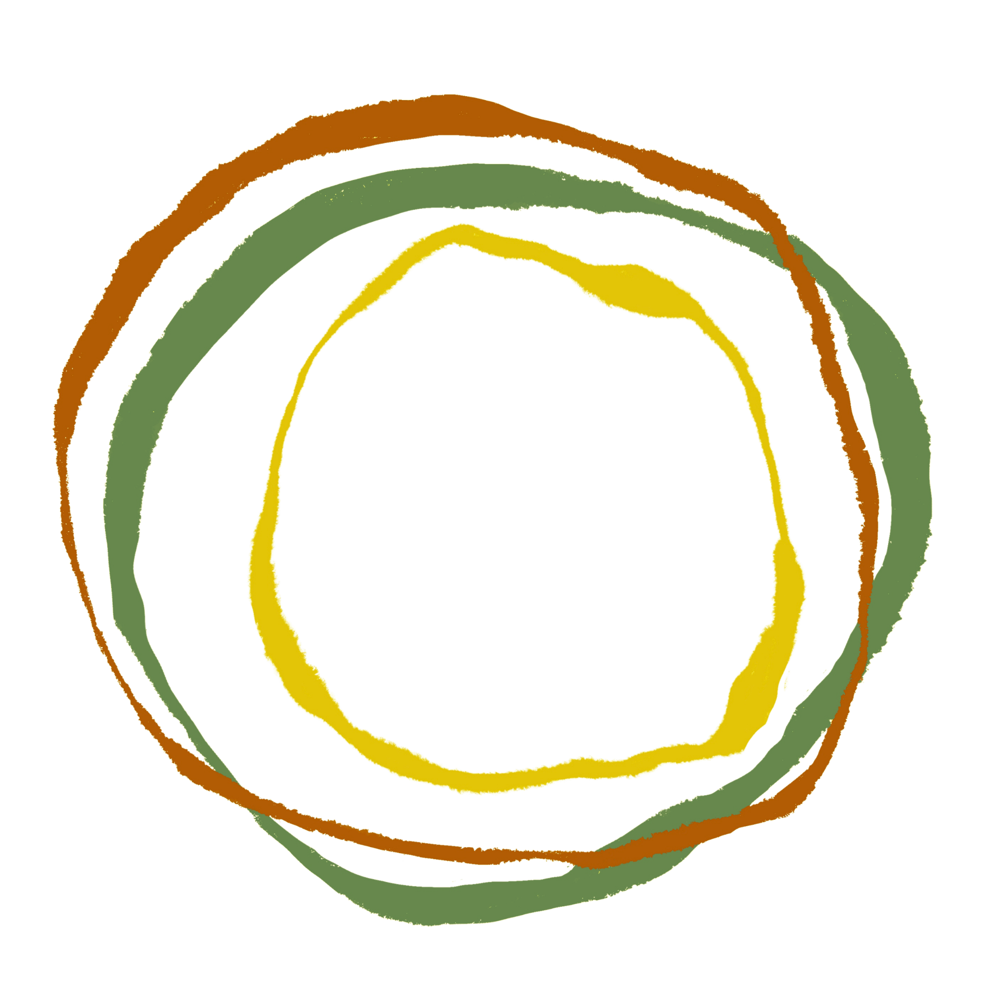 Abstract digital artwork featuring overlapping multicolored concentric circles with some irregular, textured edges on a black background.
