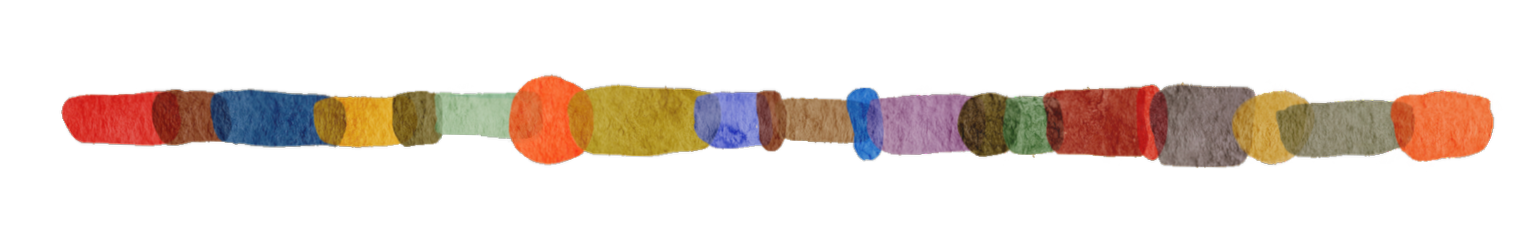 Illustration of a multicolored, elongated, textured object resembling a caterpillar or worm with various segments in red, blue, yellow, green, purple, brown, and orange.