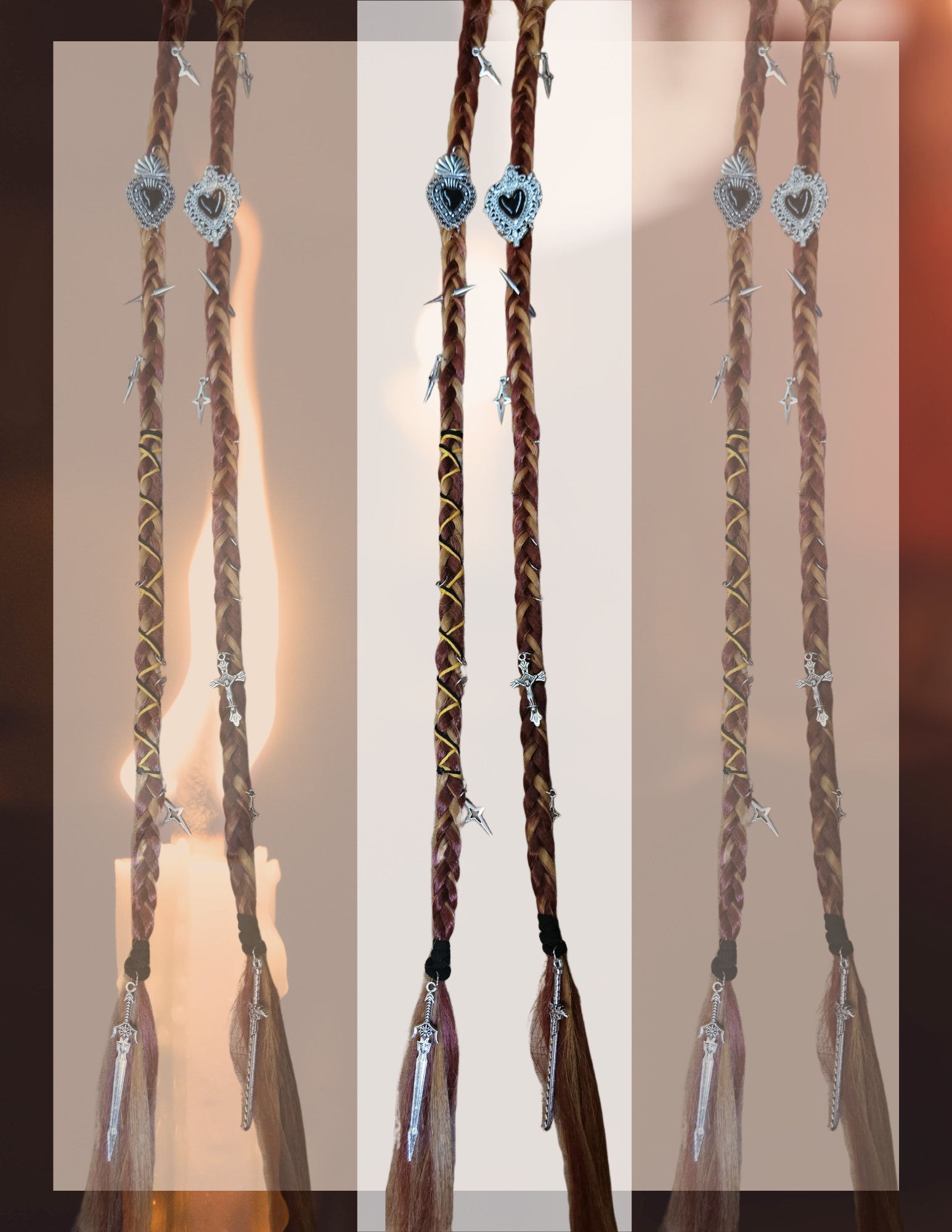 Détail de dreadlocks synthétiques rousses et grises tressées