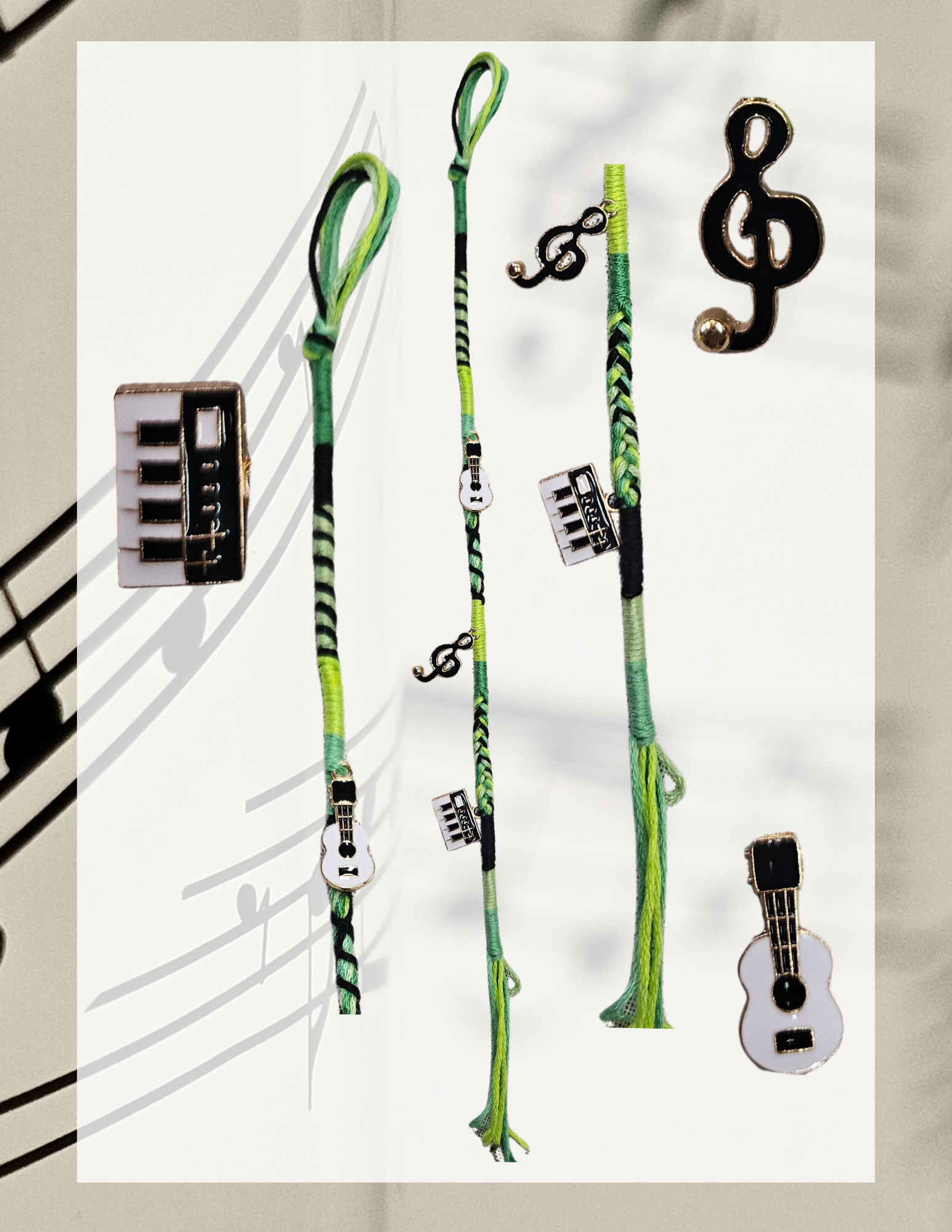 Ateba Vert Musique — Charms Instruments Émaillés | Accessoire Capillaire