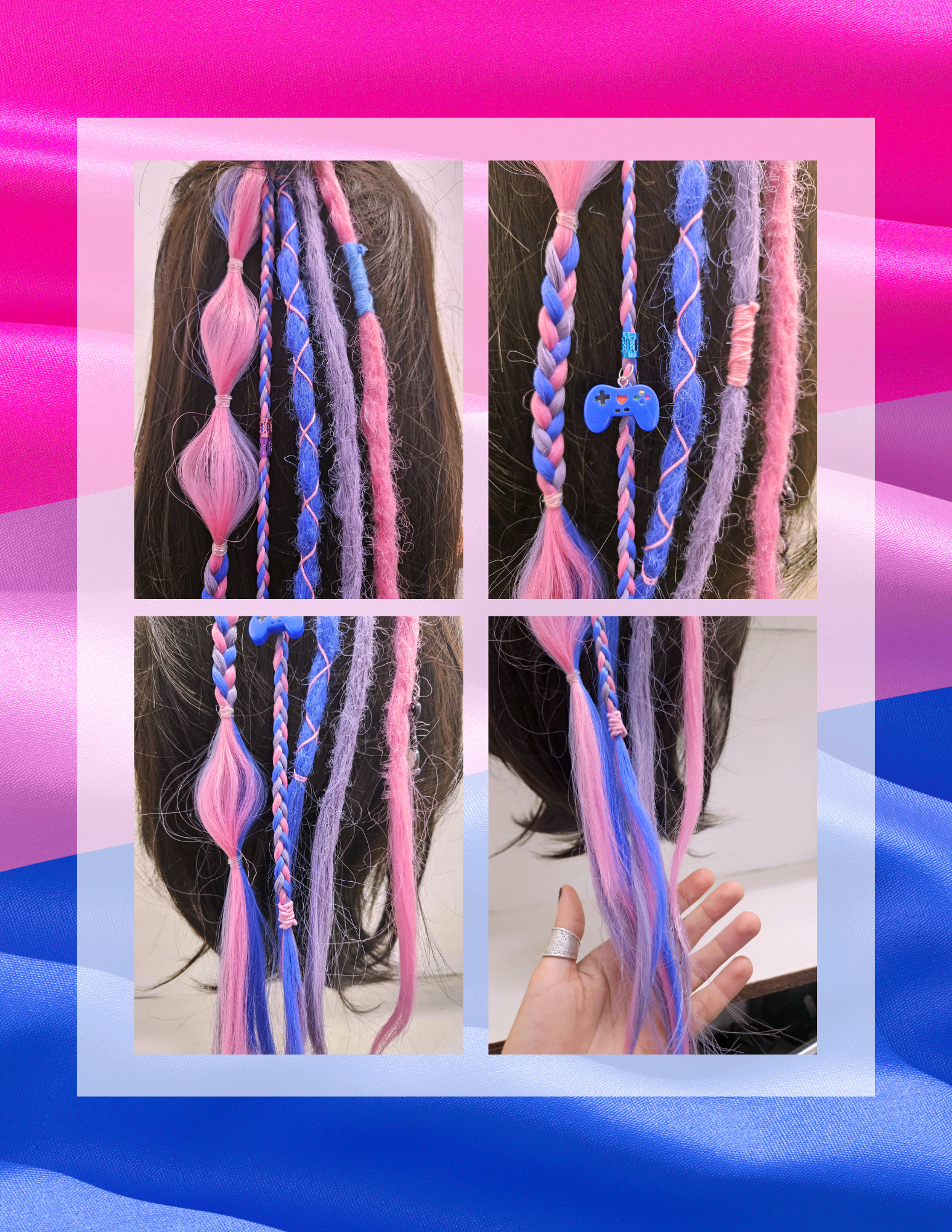 Détail perles pompons et tressage sur dreads bi pride