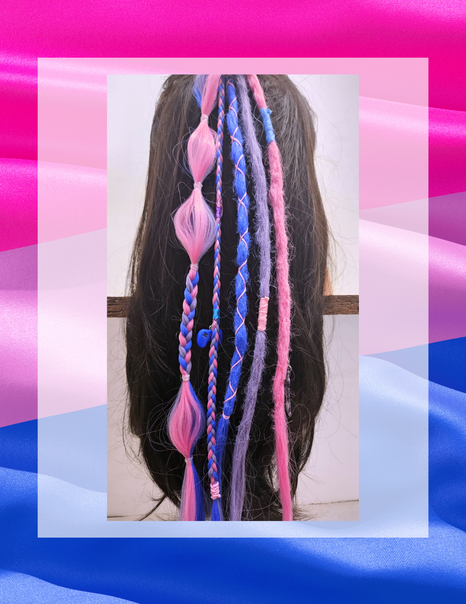Dreads bi pride vues de dos, longueur complète