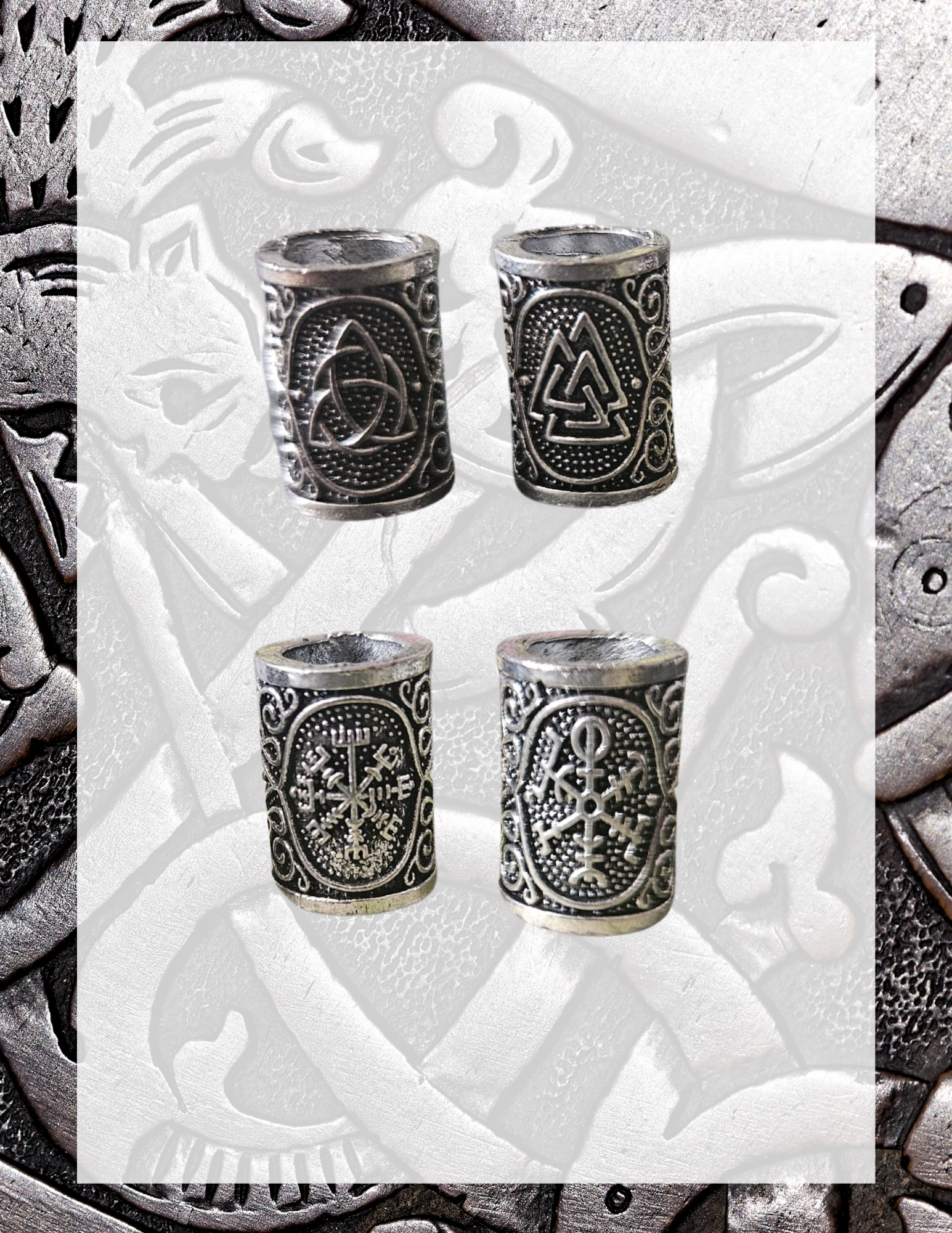 Set de 4 Perles Symboles Nordiques & Celtiques